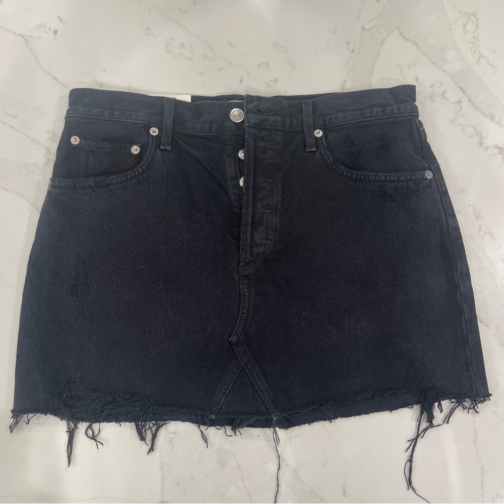 NWT Agolde Quinn Hi Rise black distressed mini skirt - Picture 5 of 14